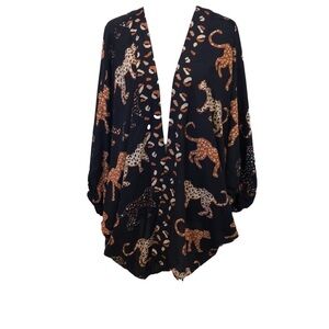 Anna and Ava One Size open front batwing kimono. Jungle cats animal print